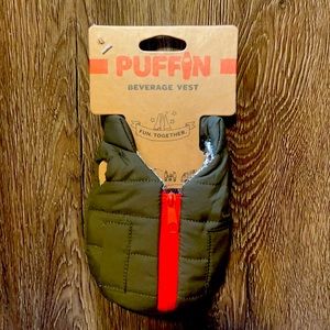 Puffin Beverage Puffy Vest Koozie with zipper